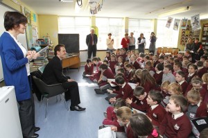 Michael and Linda with Fossa pupils when he visited them in 2010 Images: Valerie O'Sullivan