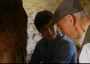 Making music: Donal and Neily milking Daisy