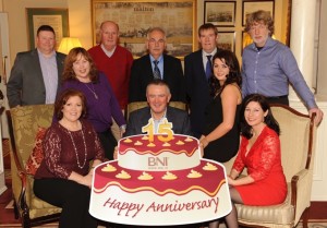 At the BNI celebration were, seated from left, Sandra Hart, Anne Hannon, Liam McGuire, Laura Kerrisk and Carole Moran and, at back, Dan Cronin, Anthony Fitzsimons, Donie Moynihan, Sean O'Keeffe and Tom Moore.  Image: Eamonn Keogh 
