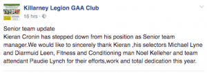 The Facebook announcement from Legion GAA Club